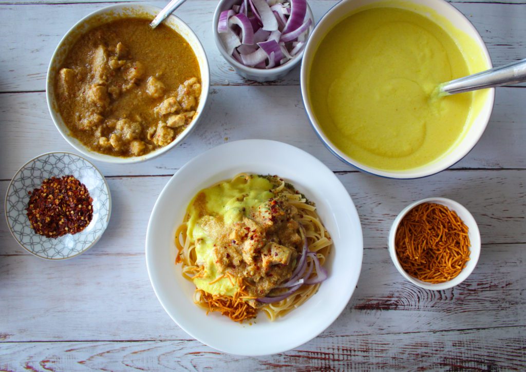 a plate of khao suey noodles