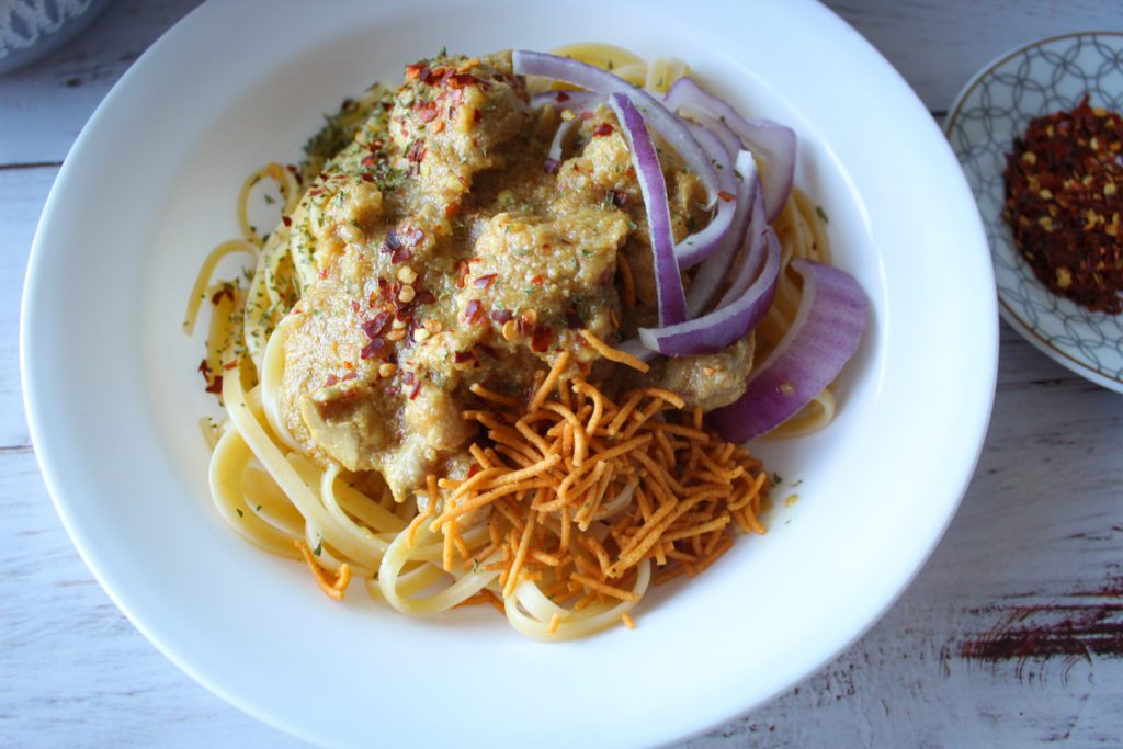 a plate of khao suey noodles