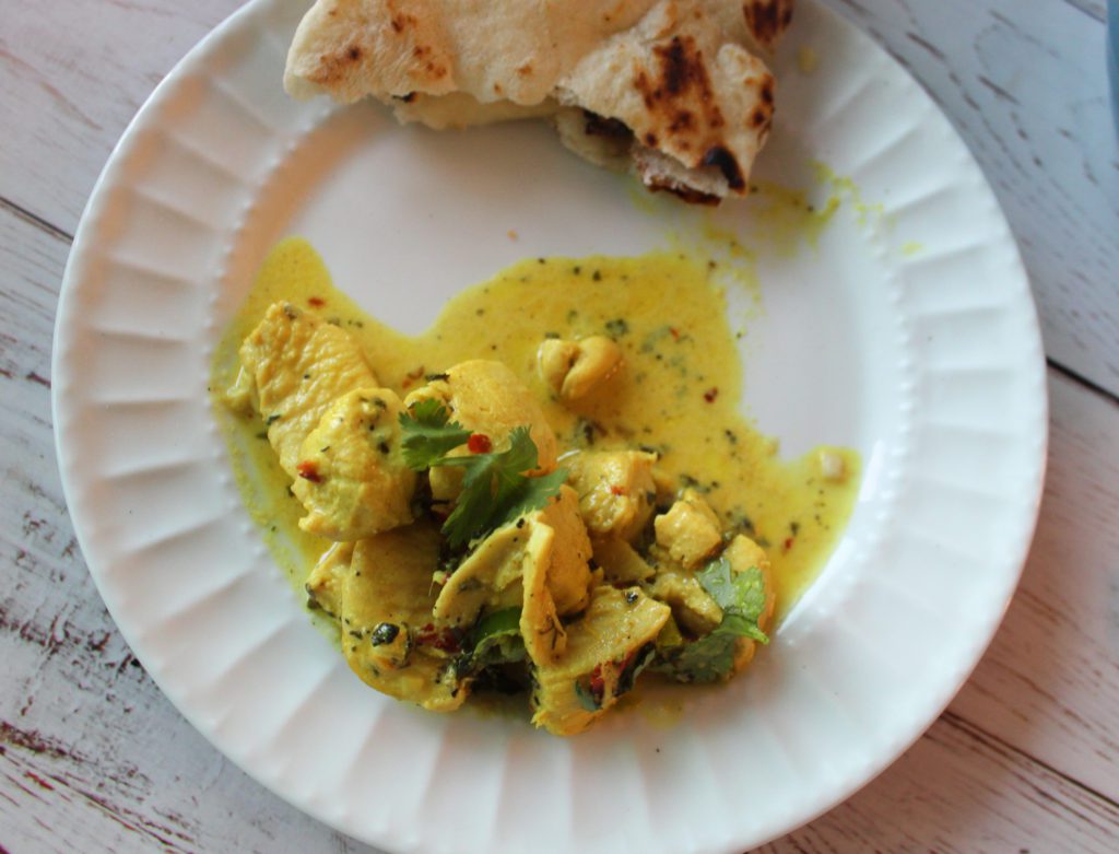 white chicken karahi on plate 