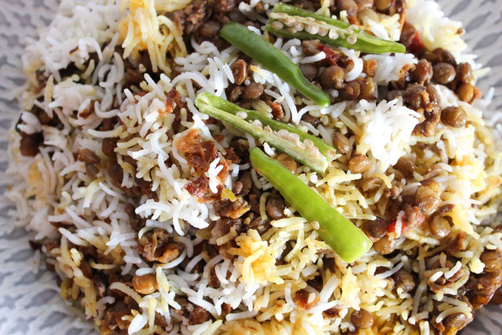 keema masoor pulao rice close up