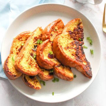 Masala French Toast on plate with fork