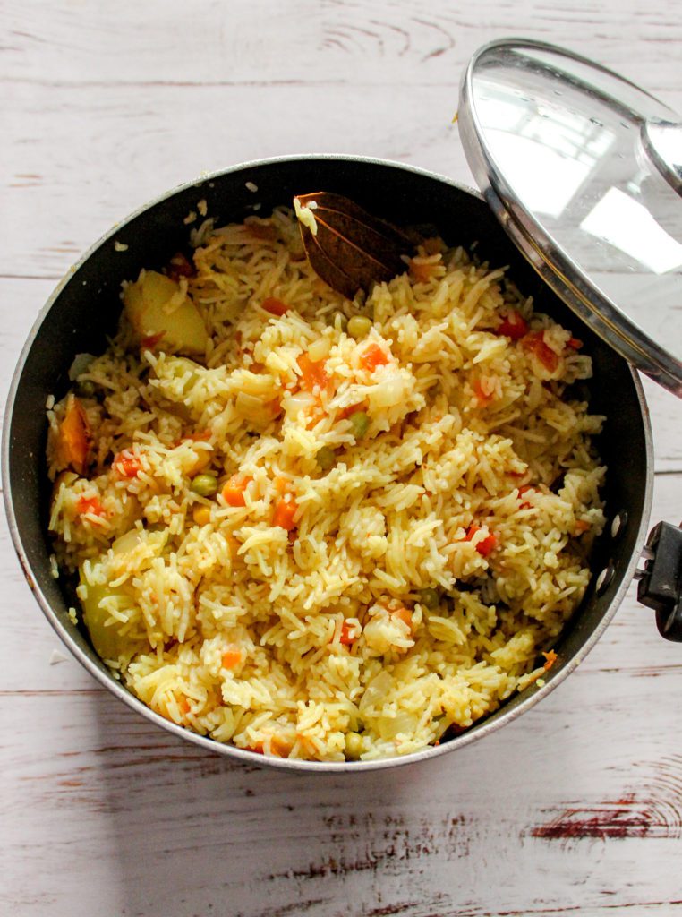vegetable pulao cooked in a pot
