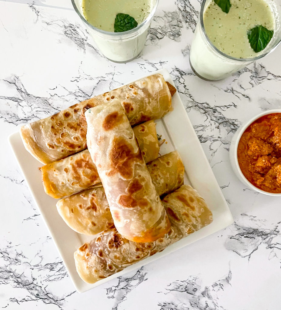 butter chicken rolls wrapped and reayd to be served 