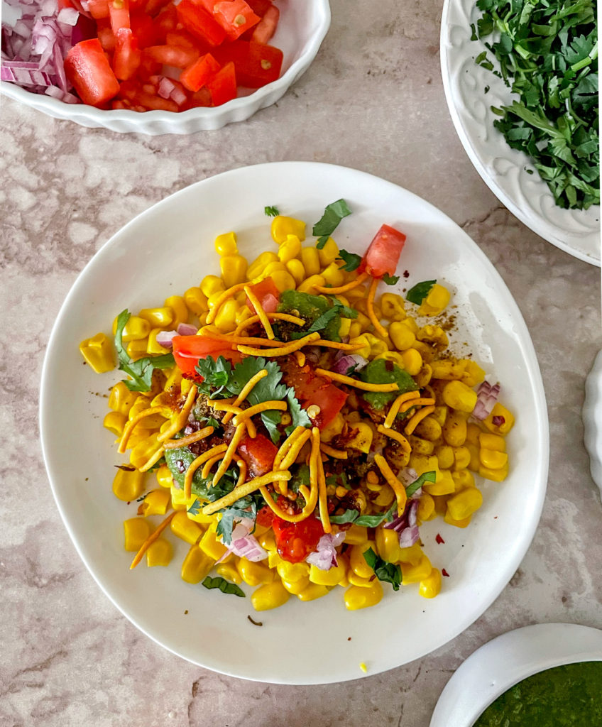corn chaat on a plate